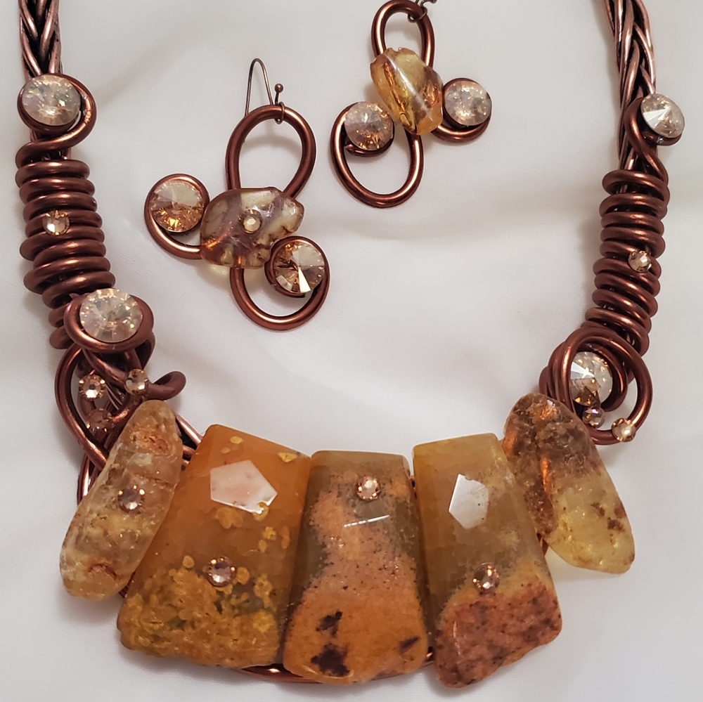 Copper & Stone Statement Earrings Necklace - image 2